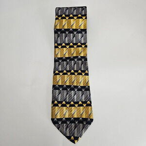 PURITAN All Silk Necktie Men's 3 3/4" x 58" Black Gold Yellow Tie Made USA